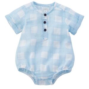MudPie Gingham Baby Boy Smock Bubble Romper Size 3-6 months